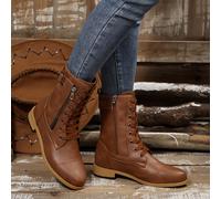 TEMU Botas Vintage de Mujer la Pantorrilla - Gruesa, Punta Afilada con Cordones y Diseño Lateral en Cremallera Interior Forrado para Invierno Casual. Ideales como Tendencia