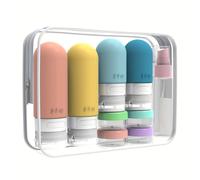 TEMU Botella de viaje, set de artículos de tocador en silicona reutilizable y a prueba de fugas con soporte TSA