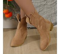 TEMU Botines sin Cordones para Mujer - Punta Chica, Tacón , Antideslizante, Plantilla Acolchada - Botas Marrones para Uso Diario y Atuendos Formales - Sintético Fácil de Limpiar