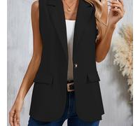 TEMU Botón Solapa Delantera Chaleco, Elegante Chaleco Sin De Color Sólido Para Y Otoño, Ropa De Mujer