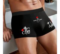TEMU Bóxer con Diseño KING , Corazones y Coronas. de Poliéster y Spandex, Tejido No Transparente. Ropa Interior Casual para Hombres