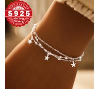 TEMU Bracelete de Plata 925 para Mujer con Cadena Triple y Dije de - Hipoalergénico, & Festivo, para Fiestas y Regalar