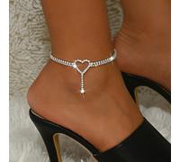 TEMU Bracelete de tobillo elegante y moderno con forma de hueco incrustado en brillantes piedras, cadena, accesorio para boda