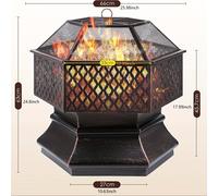 TEMU Brasero de exterior, Cesta de con protector de , Braseros de jardín, Chimenea hexagonal para exteriores con pala y rejilla de , y estable, Diseñado para calentar