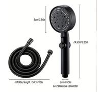 TEMU Cabezal de ducha de de presión con 5 funciones y soporte de pared, manguera de 1,5 m, plástico ABS, botón de encendido/apagado - Accesorio moderno para el baño