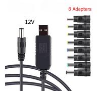 TEMU Cable Adaptador de Corriente a USB Step-Up 9V/12V con 8 Conectores de Corriente de 5.5X2.5Mm para Ventilador, Lámpara de Mesa, Modem, TV, Kit Convertidor para Smartphone