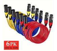TEMU Cable de micrófono XLR de , paquete de 6, cable de micrófono profesional a hembra, de 2 pies a 33 pies.