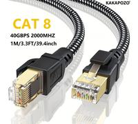 TEMU Cable Ethernet KAKAPOZO Cat 8, Cable LAN de Velocidad, 40Gbps, 2000Mhz, Cable Ethernet Largo de Resistencia Trenzado, Conector RJ45 Chapado para Módem/Router/PS3/4/5/Gaming/PC