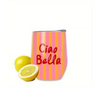 TEMU Cafetera de acero inoxidable con diseño de rayas rosas, Bella, para bebidas calientes y frías, regalo para , familiares o , lavable a , ideal para viajes con café.