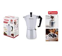 TEMU Cafetera de aluminio, capacidad de 9 tazas, mango ergonómico, de seguridad, filtro extraíble plateada