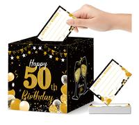 TEMU Caixa de tarjetas artesanales para fiesta de número 50 con tema y dorado, de regalos multiusos con boletos de votación, adecuada para la decoración del aniversario número 50