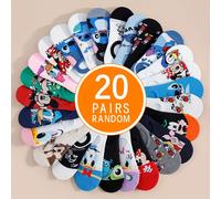 TEMU Calcetines Cortos de Capa con Diseño de Dibujos Animados de Disney para Mujer - Stitch, , Mouse y Winnie el - Cómodos y Transpirables para Uso Diario