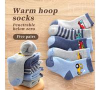 TEMU Calcetines Térmicos de Invierno - 5 con Estampado de Coche, Tren, Autobús, Camión y Bombero, Calentadores de Media Caña, Suaves y Cálidos para Niños, Fácil Cuidado a /Limpieza (Otoño e Invierno)