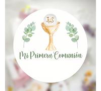TEMU Calcomanías personalizables para de comunión | Decoración personalizada con y , dorada y hojas de eucalipto verde - Español "Mi Primera Comunión" - Aplique de papel autoadhesivo