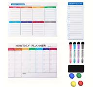 TEMU Calendario de Pizarra Magnética para Nevera - Planificador Mensual y Semanal con de Compras, Material PET, Esenciales Diarios de Oficina