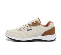 TEMU Calzado de Cordones para Hombre Todo Temporada - Zapatillas Elegantes de PU y MD en Beige con Detalles Marrones, Ideales para Uso Diario, Cómodas para Caminar y Hacer Ejercicio
