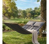 TEMU Cama Colgante Hamaca para Exteriores, con Soportes de Madera y Dos Cojines, Ideal para Dormitorios, Patios, y Jardines
