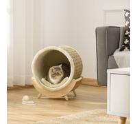TEMU Cama para gatos PawHut Cueva para gatos con estante Casa para gatos para gatos con para rascar Madera de interior Algodón de franela Caqui+Natural+Beige 41 x 38 cm