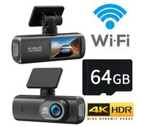 TEMU Cámara de coche de 4K mini con lente, WiFi integrada y aplicación, de visión de 170°, memoria de 64GB, visión nocturna, WDR, supercondensador, grabación en bucle, instalación fácil - Negro