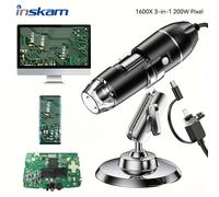 TEMU Cámara de microscopio digital inalámbrica inSkam 1600X, 200W/30W píxeles, microscopio electrónico portátil 3-en-1 USB para de piel, observación de insectos, circuitos, compatible con PC