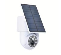 TEMU Cámara de seguridad falsa para exteriores con energía solar, sensor térmico PIR, luz de advertencia y focos con sensor de movimiento.