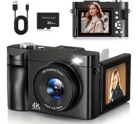 TEMU Cámara Digital 4K para Fotografía, Última Cámara de Vlogging con Automático y Pantalla Abatible 180°, 16X Zoom Antivibración, Tarjeta SD 32GB