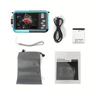 TEMU Cámara submarina, 4K 56MP automático, resistente , con pantalla dual HD para selfies, zoom 16X de 10 pies, cámara submarina con luz de relleno, adecuada para bucear.