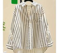 TEMU Camisa a rayas con diseño de principios de 2025 para mujer, un abrigo holgado de estilo coreano que le da un juvenil