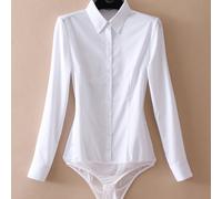TEMU Camisa blanca elástica y cómoda con cuello, ajustada, resistente a las arrugas, body profesional de larga para mujer.