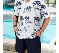 TEMU Camisa casual de hombre con estampado de blancos, top casual de moda, camisa casual para vacaciones al de manga corta con solapa y botones