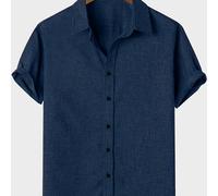 TEMU Camisa Casual de Manga Corta para Hombre con un Pequeño Cuello Mao para Verano, Elegante Top Abotonado Que con Varios Outfits, de Tejido Y Transpirable, para Vacaciones en Y Fiestas en