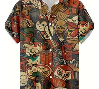 TEMU Camisa Casual para Hombre con Estampado 3D Estilo Anime Retro, Diseño Único Hip-Hop , para un Verano con Vibes Hawaianas