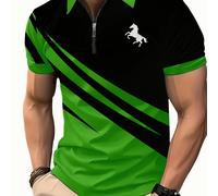 TEMU Camisa con Cremallera de Moda Masculina con Estampado Digital 3D de Cuerpo Completo y de Caballo en Bloques de Color