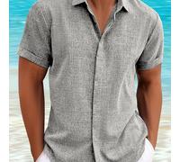 TEMU Camisa de botón para hombres beige y estable, camisa de botón invisible, negocio casual diario sencillo de color sólido manga corta para playa verano fiesta