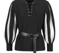 TEMU Camisa de Cuello Lazado con Cinturón, Estilo Vintage Europeo y Americano, Bloque para Representaciones Medievales