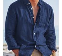 TEMU Camisa de larga casual para hombre, elegante y sencilla, cómoda y de moda, color sólido, camisa de larga versátil con botones.