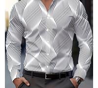 TEMU Camisa de Larga con Estampado de Ondas y para Hombre, Elegante y Sencilla para un Look