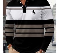 TEMU Camisa de Larga para Hombre, Camisa Casual de con Estampado 3D en Diseño de Rayas Negras, Grises y Blancas con de Caballo, Estilo Deportivo, Camisa de Larga para Hombres