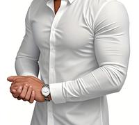 TEMU Camisa de Larga para Hombre, Color Sólido, Ajuste Casual y , Estilo Slim Business para una Silueta