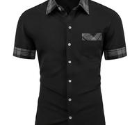 TEMU Camisa de manga corta con diseño único y un de cuadros, que un y transpirable estilo color blocking