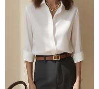 TEMU Camisa de Mujer de Color Sólido, Blusa Formal Profesional de Larga para Entrevistas y Uso Diario