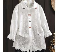 TEMU Camisa de Mujer Talla Grande, Blusa Elegante y Transpirable de Crochet Abertura, Top Suelto con Cuello y Decorativo