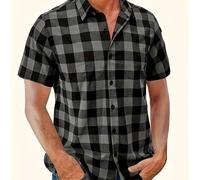 TEMU Camisa Vintage para Hombre - Cuadros y Marrón , Cuello con Botones de Tela No Elástica para Casuales y Formales - Top Retro Business-Casual , Diseño , , Ropa Versátil y Estilosa