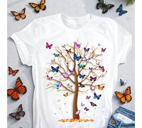TEMU Camiseta blanca con diseño de mariposas y de la , diseñada de forma única para uso casual, versátil, cómoda y transpirable
