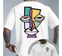 TEMU Camiseta Blanca de Hombre en Picasso - Estilo con Rostro del y Diseño Abstracto, Cuello Manga Corta para Verano Casual, Lavable a Máquina Aparato Ideal Para Amantes Del Cúbismo