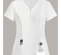 TEMU Camiseta blanca de manga corta con cuello en V, una elegante para la vestimenta de trabajo de mujer, para salidas informales