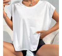 TEMU Camiseta blanca de moda para mujer, manga corta, sin espalda, con diseño de recorte, de ajuste holgado, cómoda, transpirable y fresca, para S, ropa casual diaria y atuendos