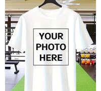 TEMU Camiseta Casual de Hombre Personalizada - Top de Manga Corta con Cuello , Estampado de , Lavable a Máquina y Limpiable , Ropa Versátil de Diseño Personalizado, Tejido Duradero