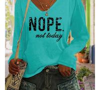 TEMU Camiseta Casual de Larga para Mujer con Estampado "NOPE. Not Today" - en Naranja y , Tejido Elástico Medio, Lavable a Máquina, para Verano Otoño, Camisetas Cómodas para a Día, Corte , Talla Media