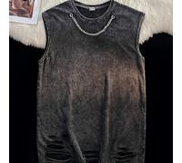 TEMU Camiseta casual de manga corta estilo hip hop punk, chaleco sin desgastado y rasgado en